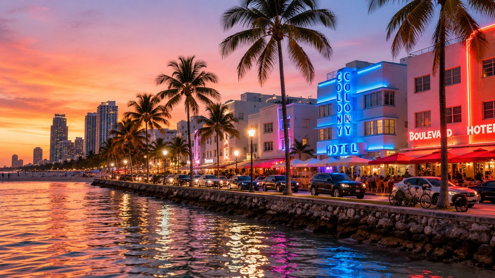 Miami skyline at sunset